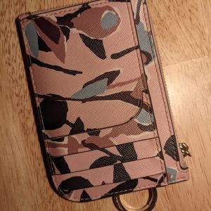 Kate Spade pink floral L-zip card holder